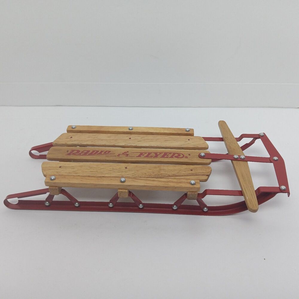 Radio Flyer Miniature Sled Red Metal And Wood Home Decor Collectible Toy